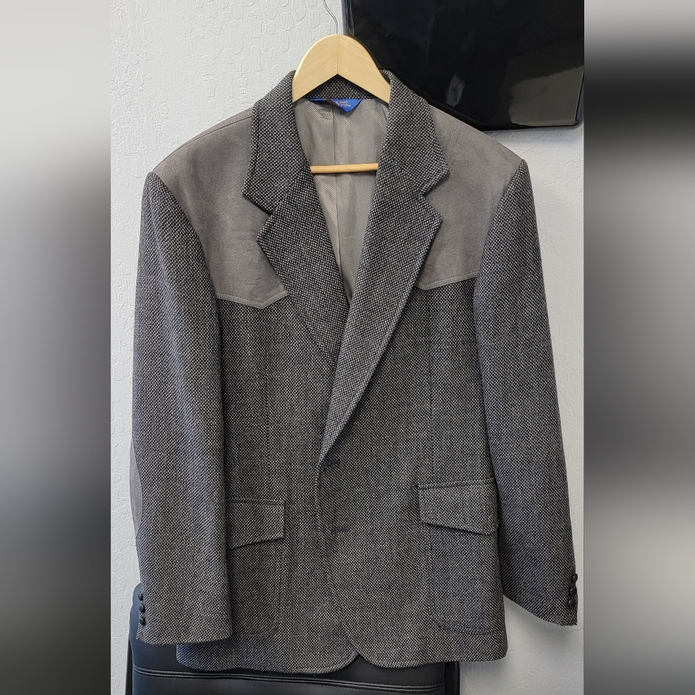 Wool Tweed Pendleton Western Blazer, Gray, 46 Chest